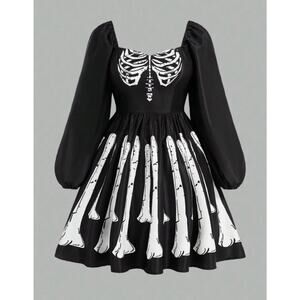 New Shein Curve Black & White Skeleton Dress 2XL